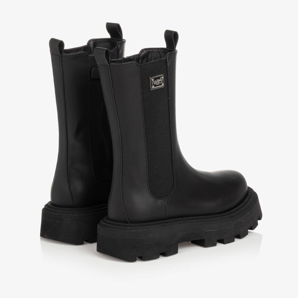 Dolce Gabbana Girls Black Leather Boots Childrensalon Outlet