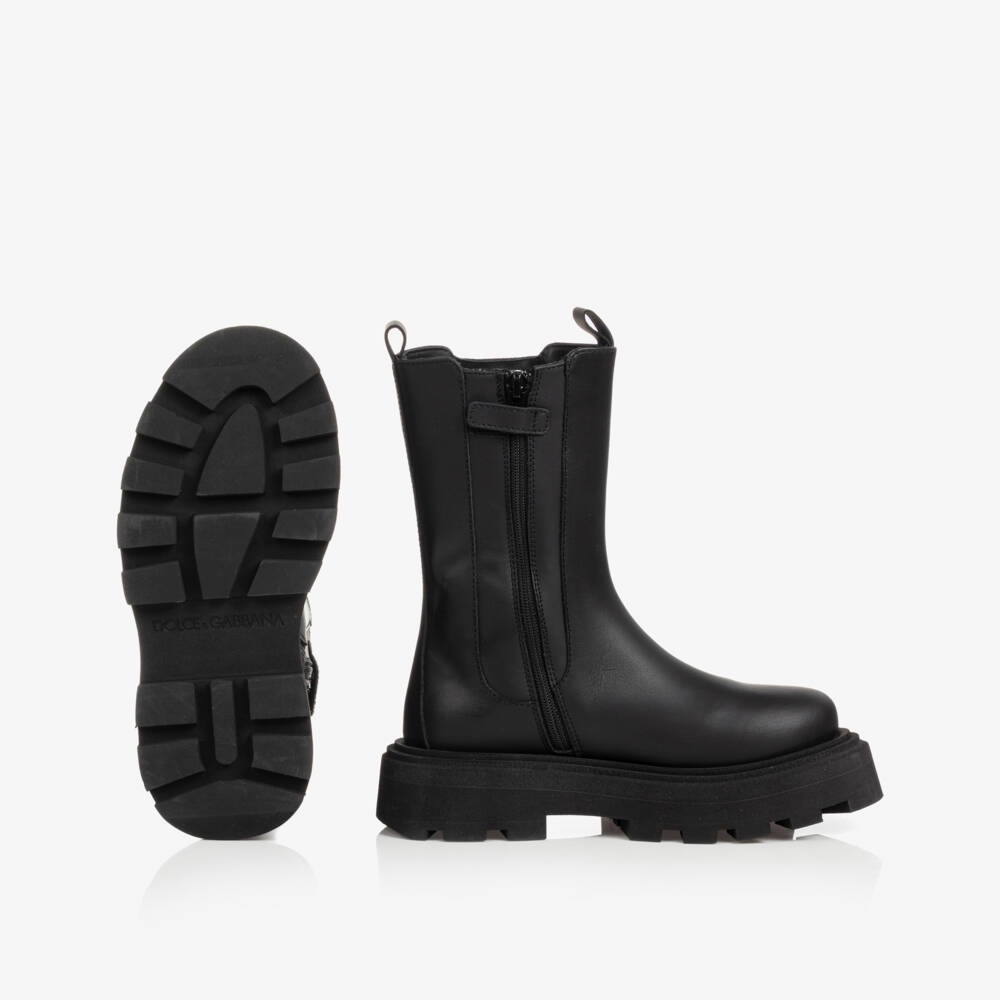 Dolce & Gabbana-بوت جلد لون أسود للبنات | Childrensalon Outlet