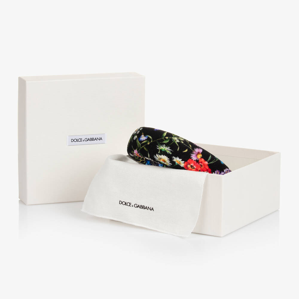 Dolce & Gabbana-Girls Black Padded Floral Hairband | Childrensalon Outlet