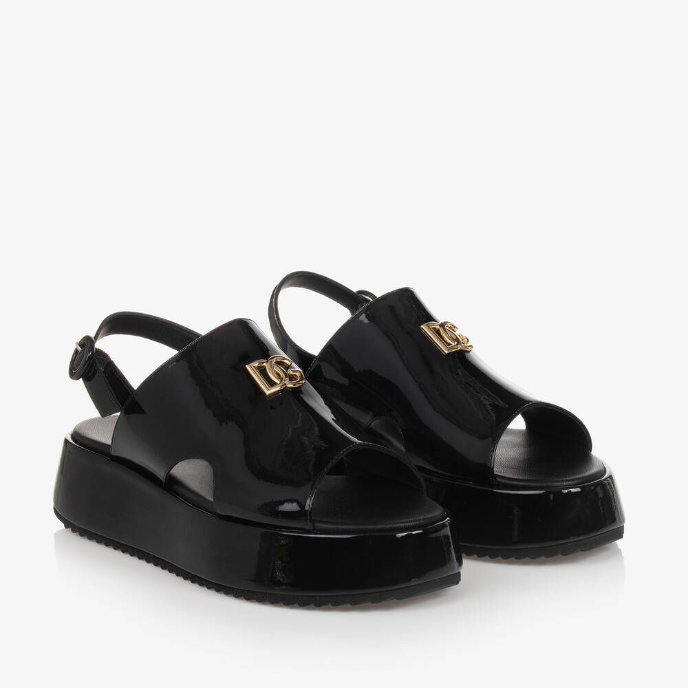 Dolce & Gabbana-Girls Black Patent Flatform Sandals | Childrensalon Outlet