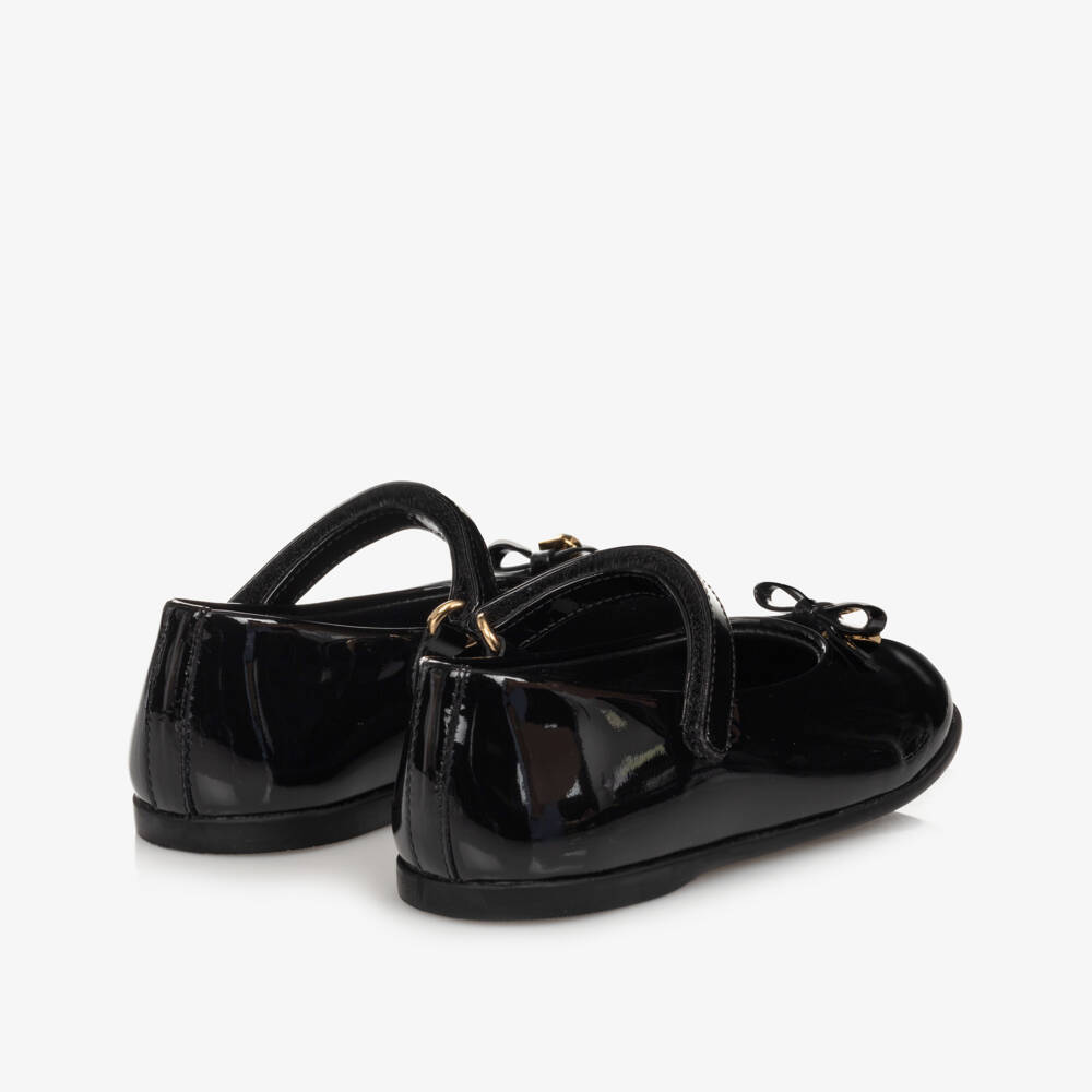 Dolce & Gabbana-Girls Black Patent Leather Ballerina Pumps | Childrensalon Outlet