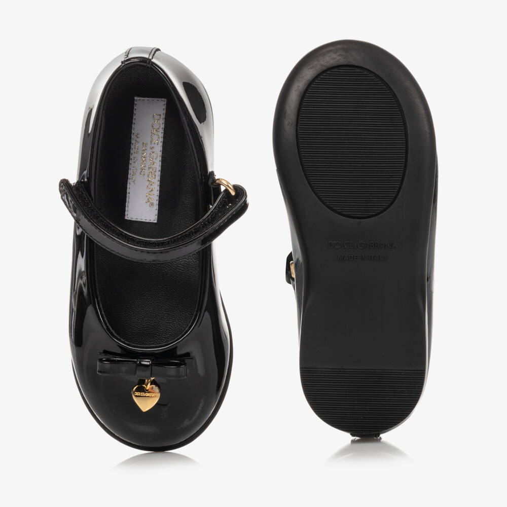 Dolce & Gabbana-Girls Black Patent Leather Ballerina Pumps | Childrensalon Outlet
