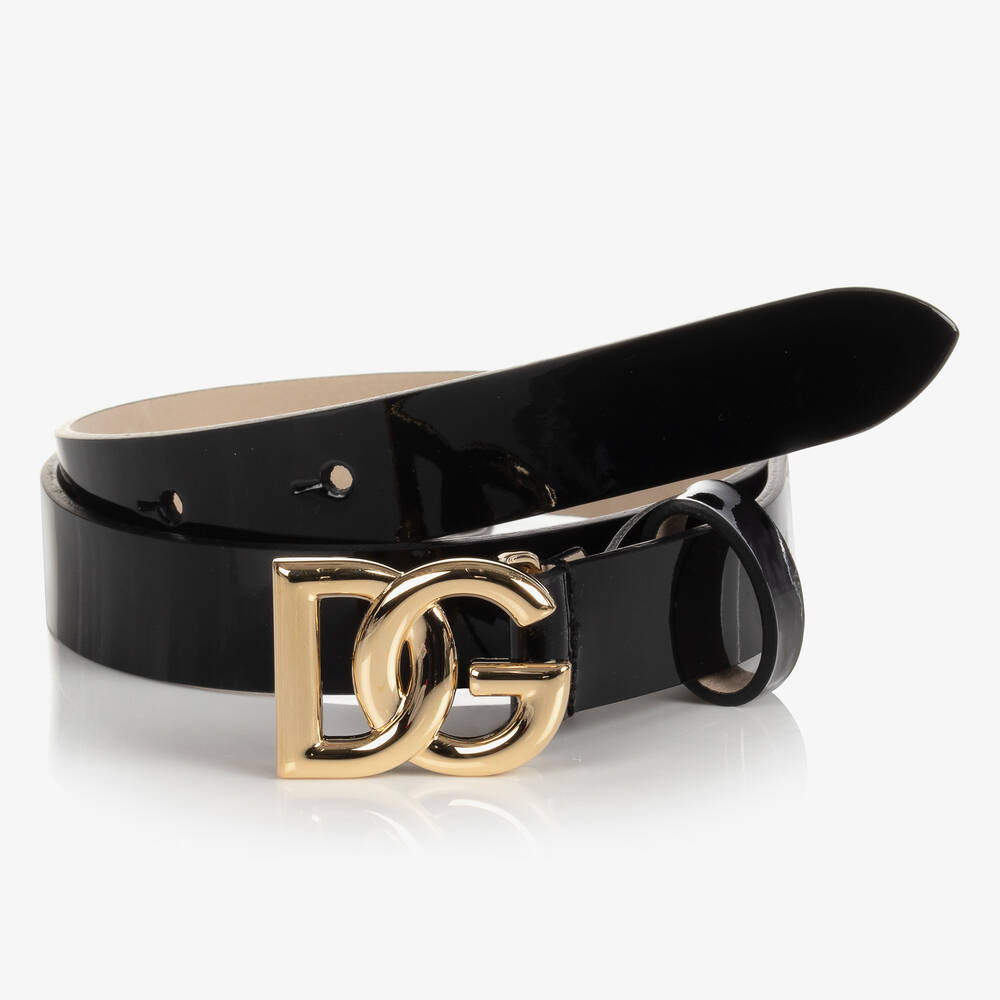 Dolce & Gabbana - حزام جلد صناعي لامع لون أسود للبنات | Childrensalon