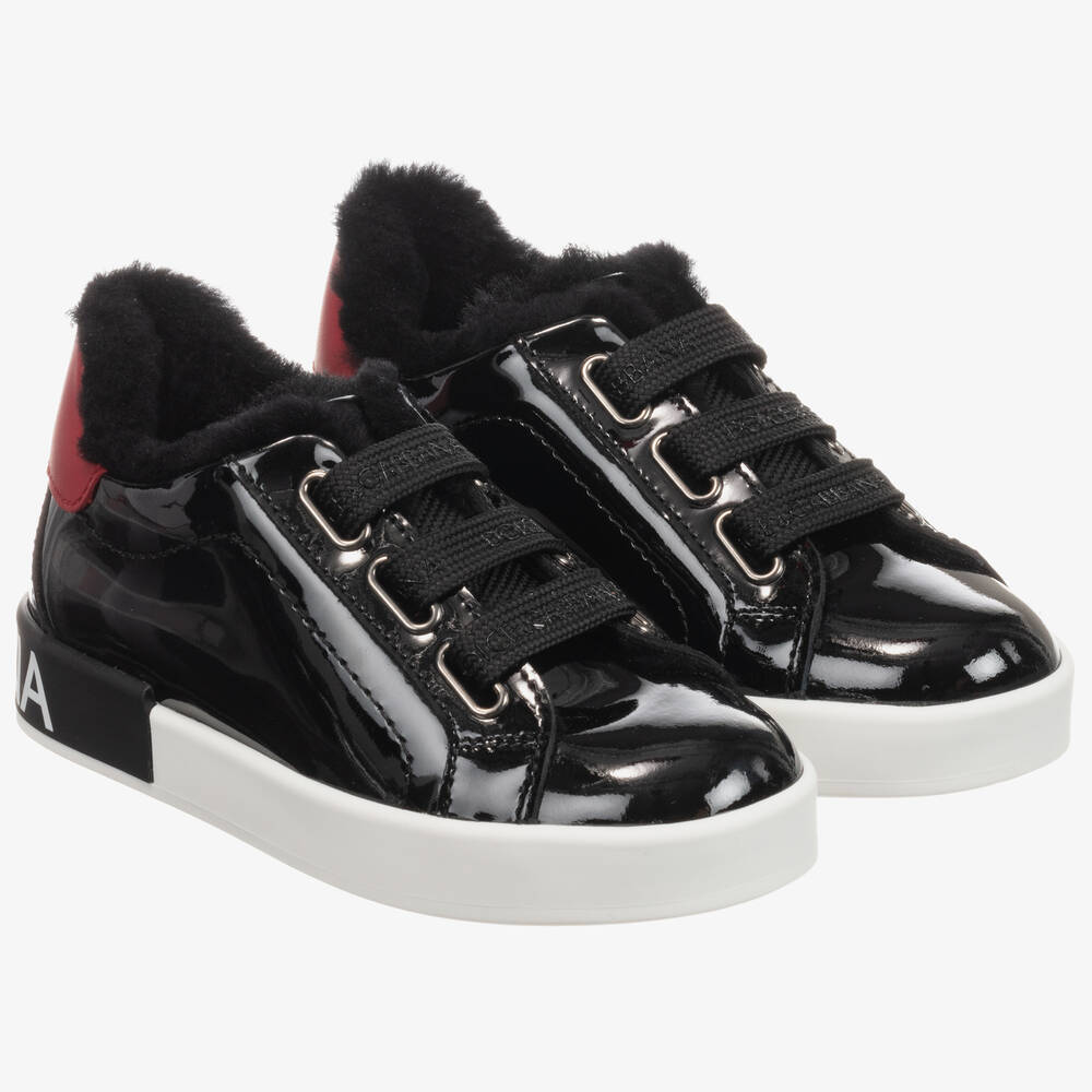 Dolce & Gabbana - Girls Black Patent Trainers | Childrensalon