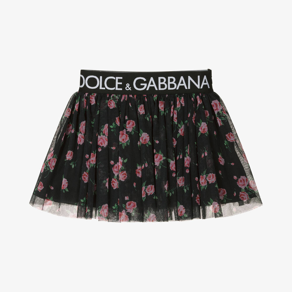 Dolce & Gabbana - Girls Black & Pink Rose Tulle Skirt | Childrensalon