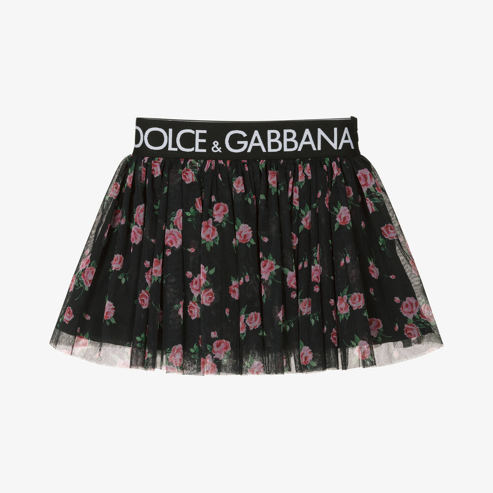 Dolce & Gabbana - Черная юбка из тюля с розовыми розами | Childrensalon