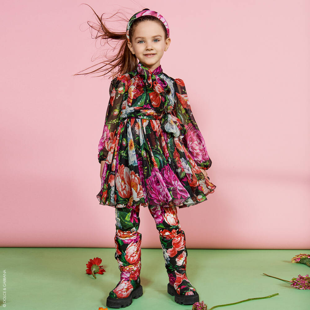 Dolce & Gabbana-Girls Black & Pink Silk Dress  | Childrensalon Outlet