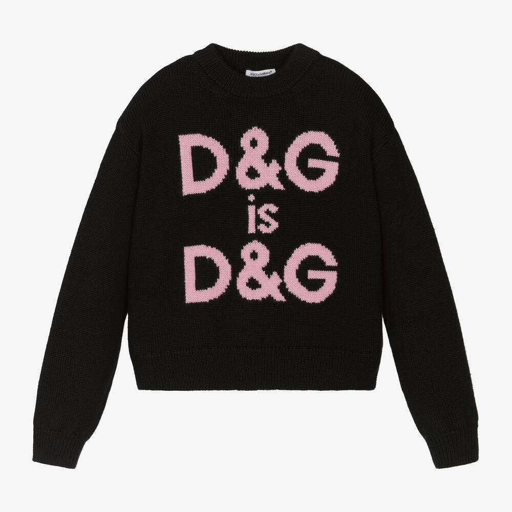 Dolce & Gabbana - Girls Black & Pink Wool Slogan Sweater | Childrensalon