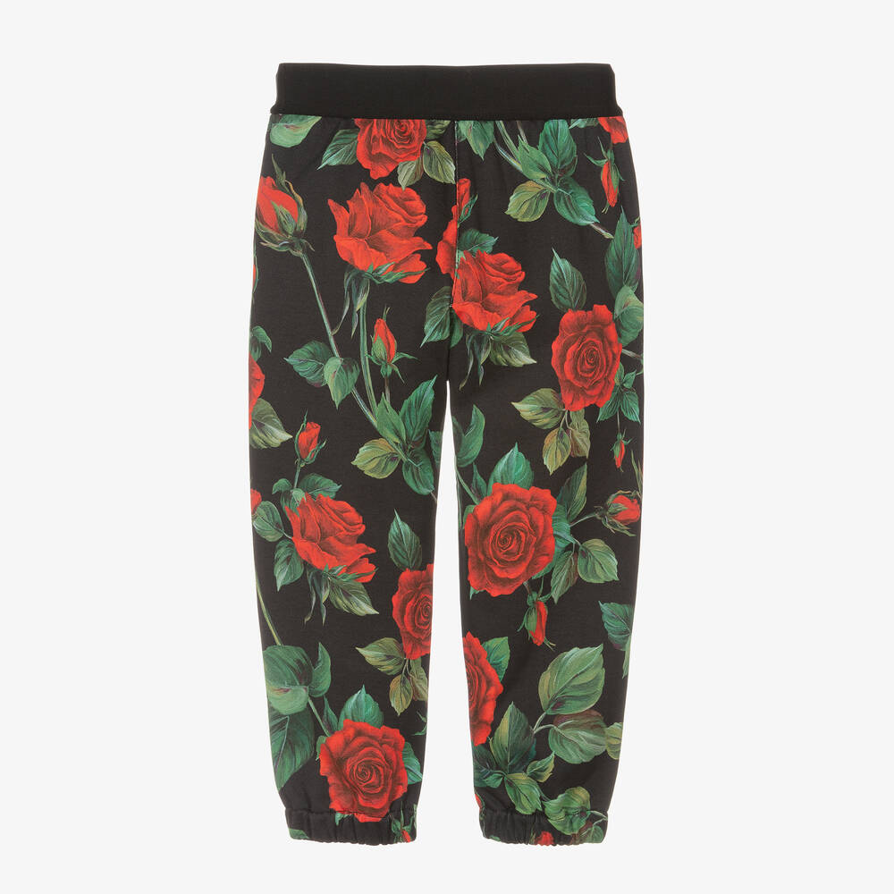 Dolce & Gabbana-Girls Black & Red Cotton Rose Joggers | Childrensalon Outlet