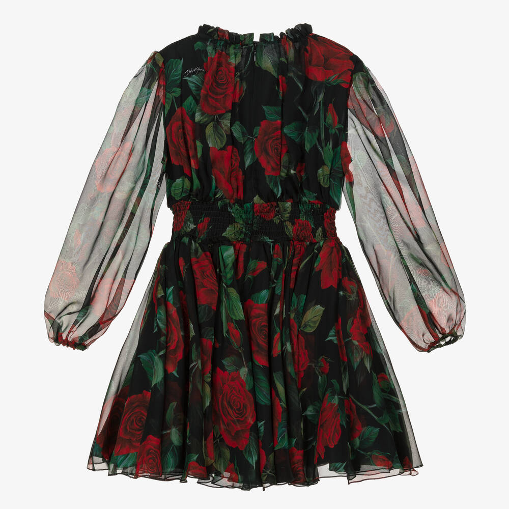 Dolce Gabbana Girls Tulle Rose Dress in Black 12 Yrs