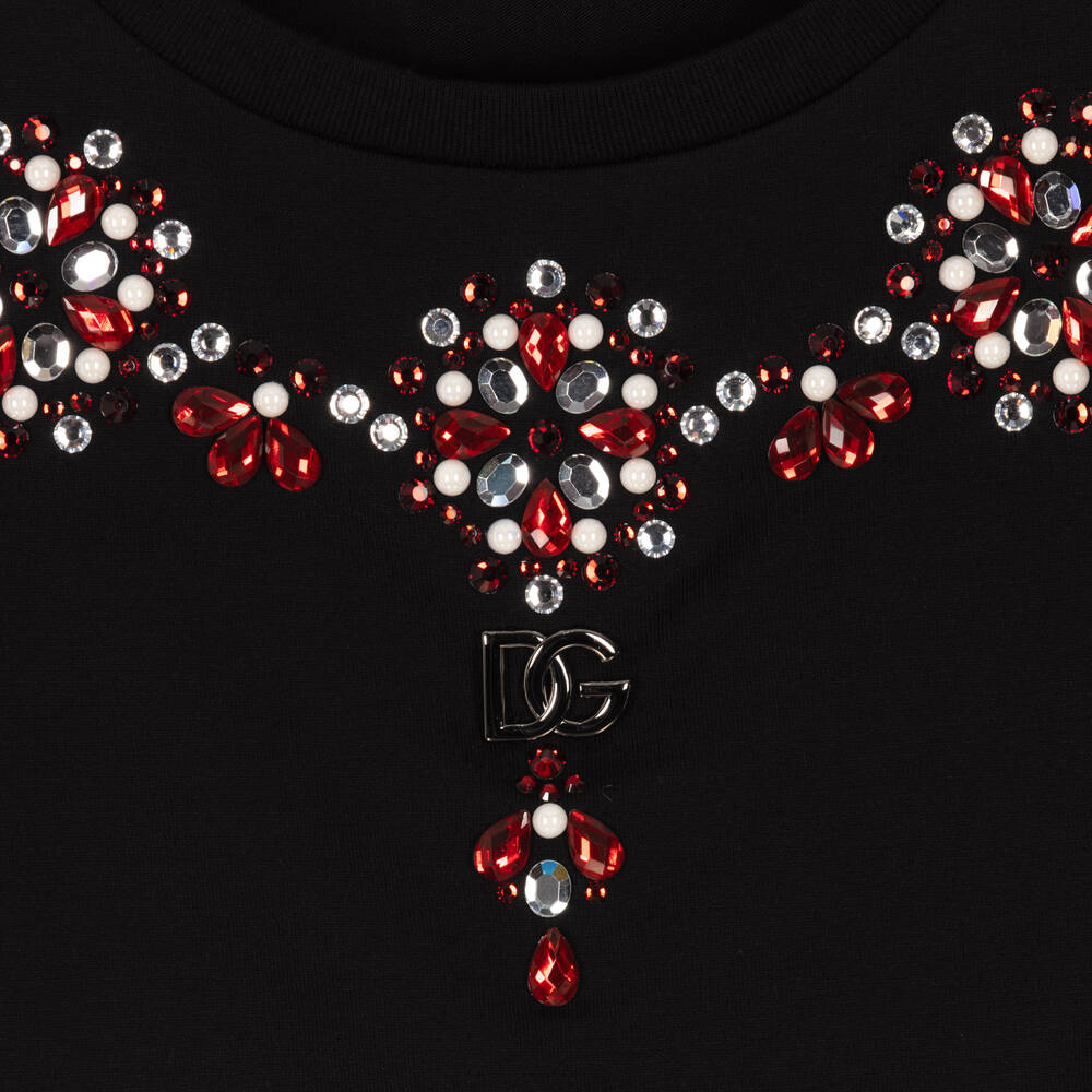 Dolce & Gabbana - Girls Black Rhinestone T-Shirt