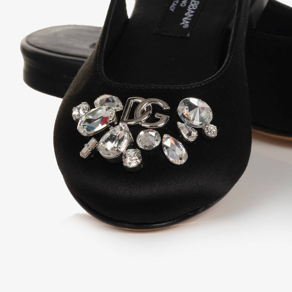 Dolce & Gabbana-حذاء ساتان بشريط خلفي لون أسود للبنات | Childrensalon Outlet