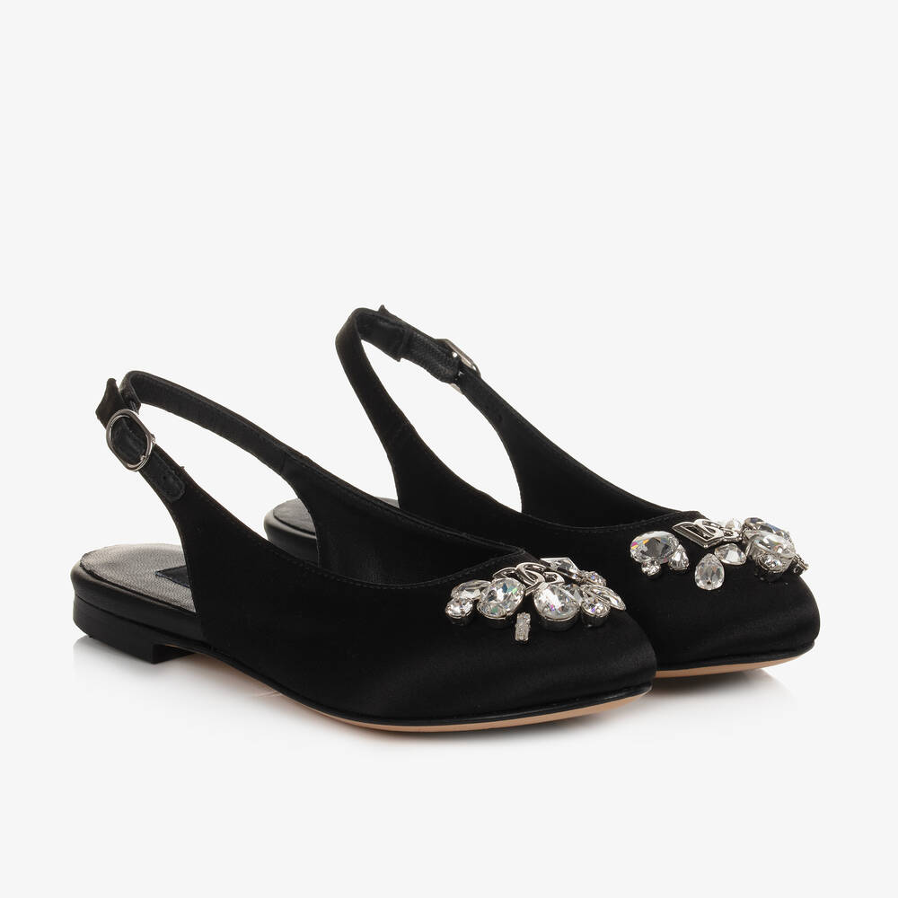 Dolce & Gabbana - Girls Black Satin Slingback Shoes | Childrensalon