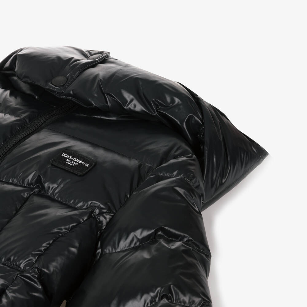 Dolce & Gabbana-Girls Black Shiny Down Coat | Childrensalon Outlet