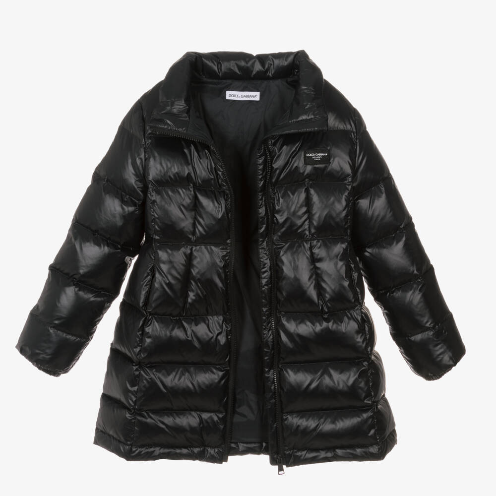Dolce & Gabbana-Girls Black Shiny Down Coat | Childrensalon Outlet
