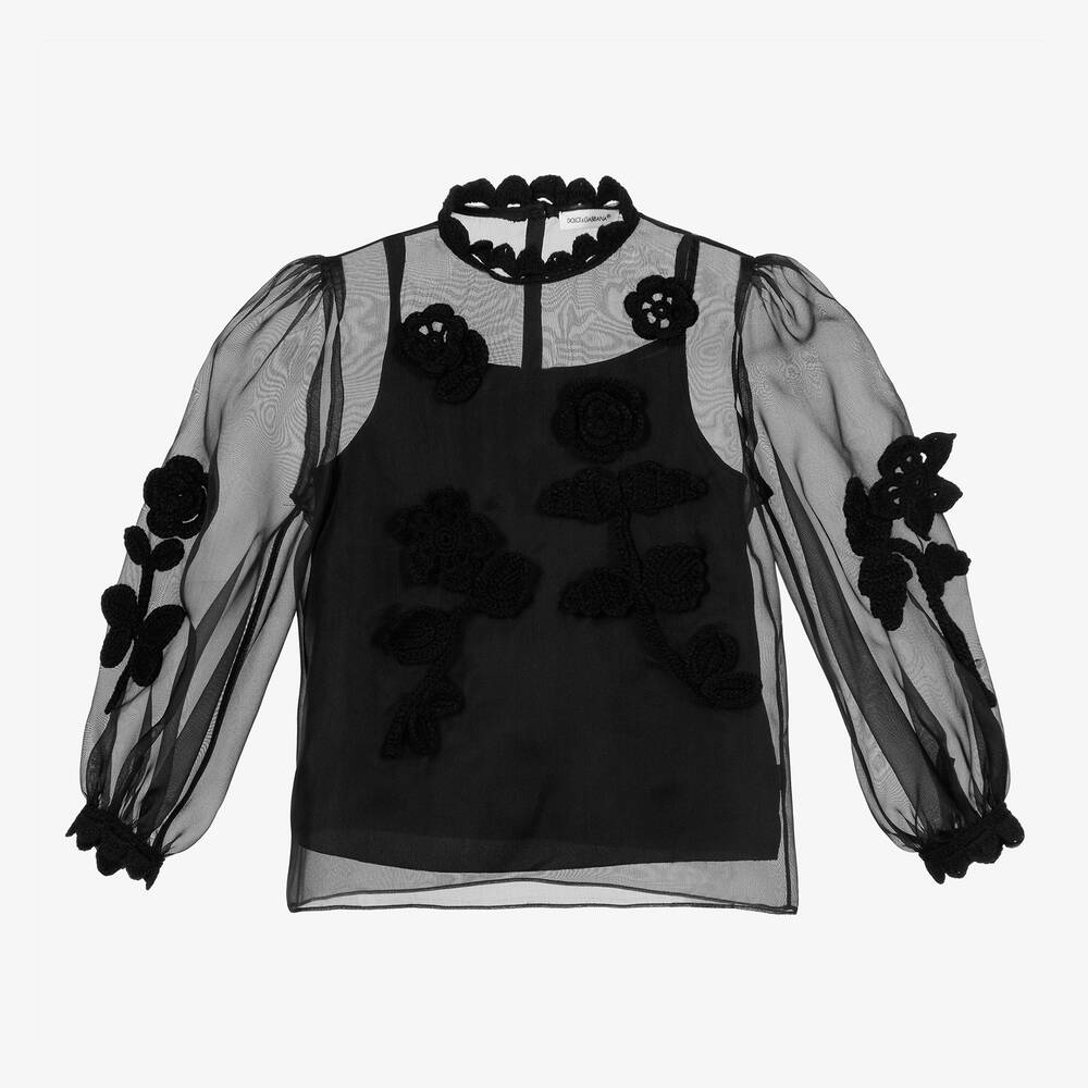 Dolce & Gabbana - Шелковая блузка черного цвета для девочек | Childrensalon