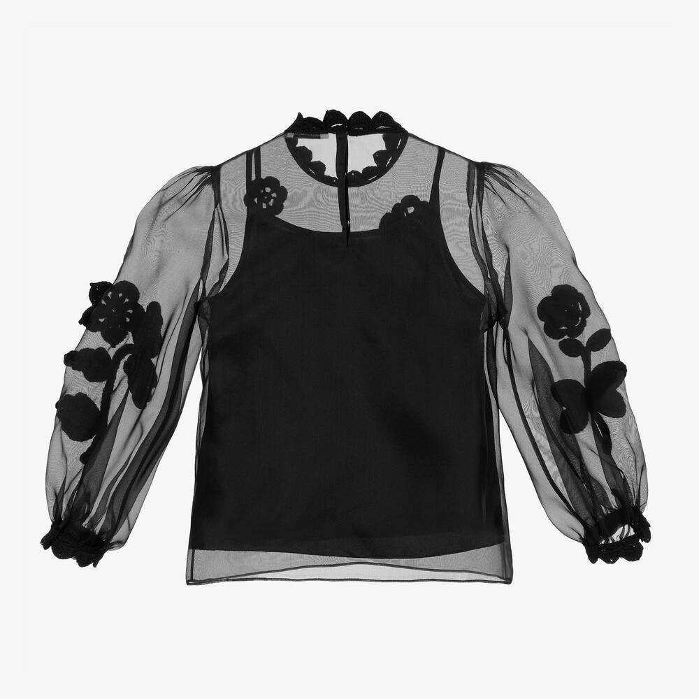 Dolce & Gabbana-Girls Black Silk Blouse | Childrensalon Outlet