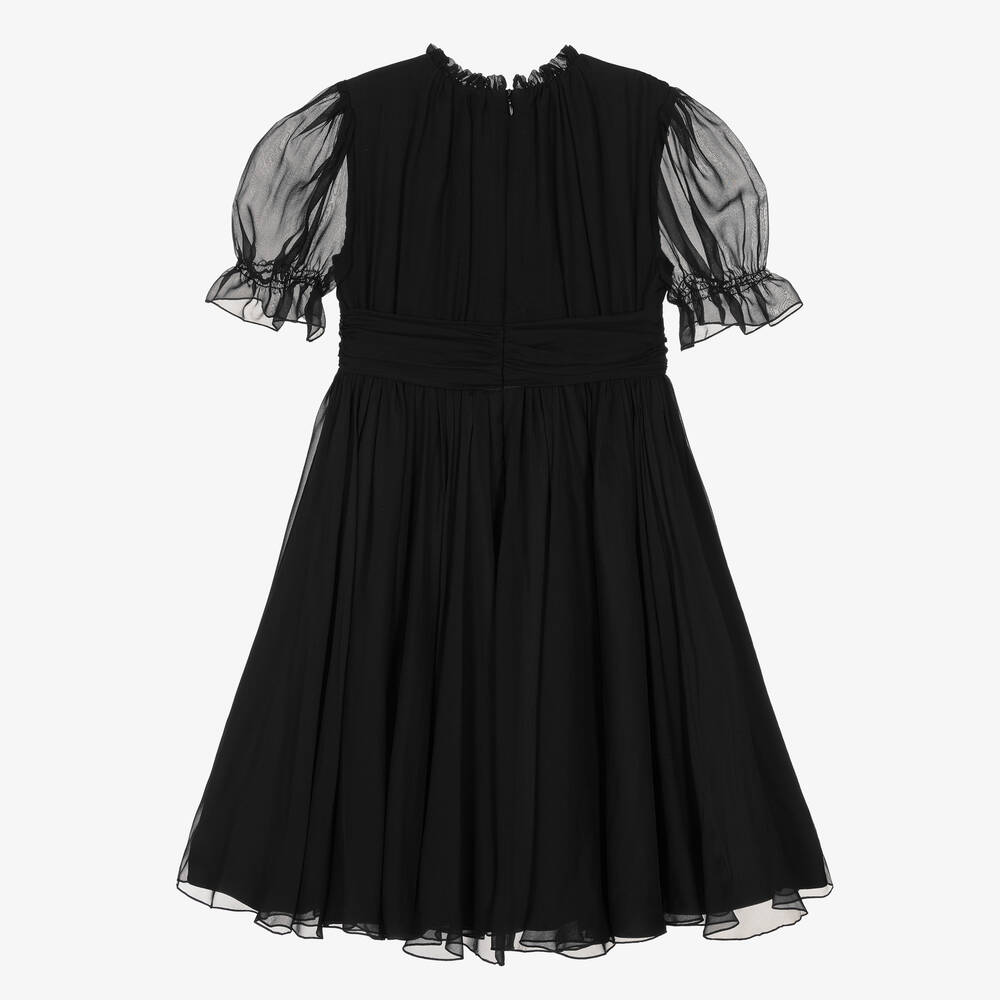 Dolce & Gabbana-Girls Black Silk Chiffon Flower Dress | Childrensalon Outlet