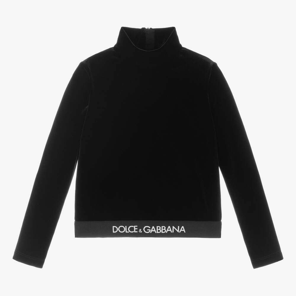 Dolce & Gabbana - توب بياقة عالية مخمل لون أسود للبنات | Childrensalon