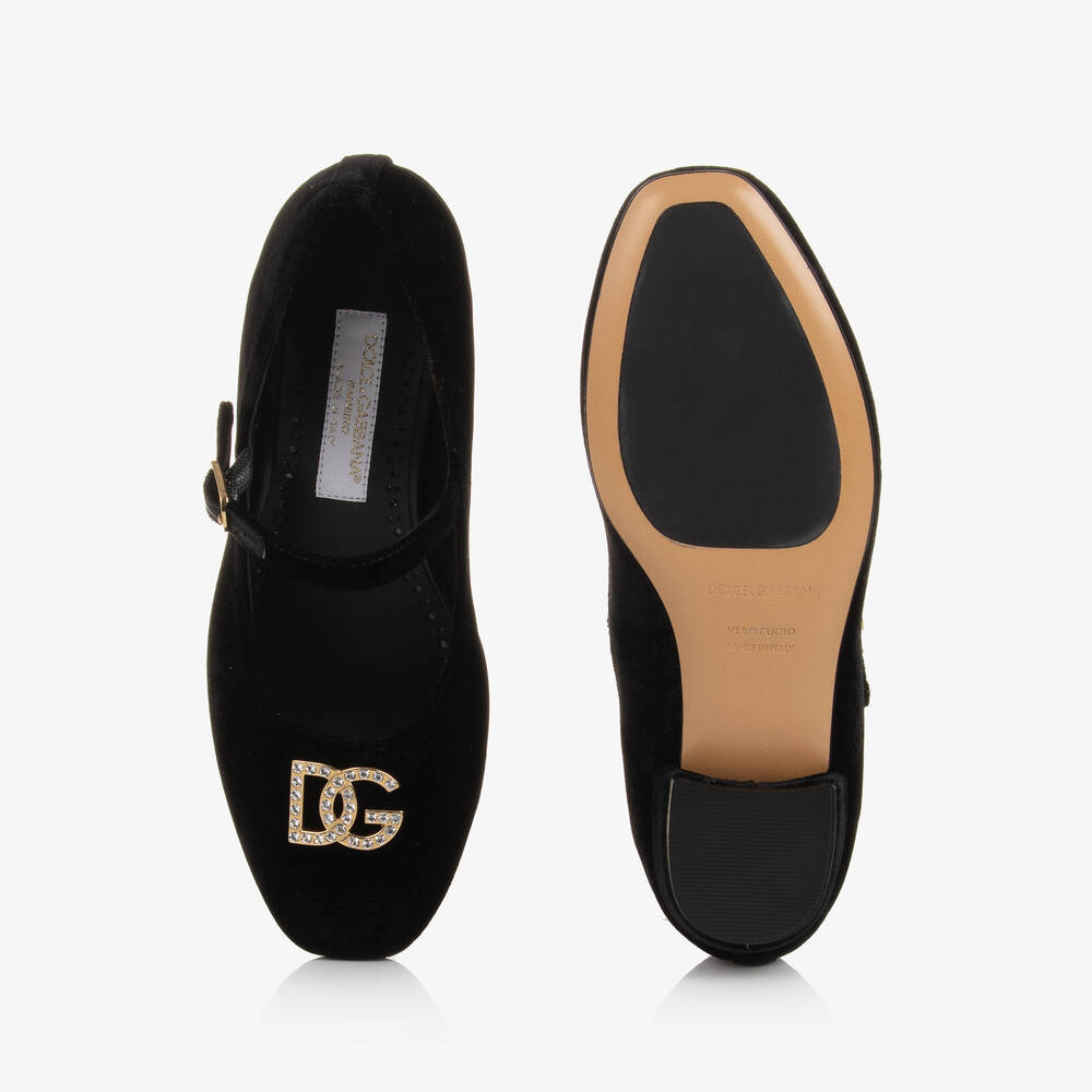 Dolce & Gabbana-Черные бархатные туфли с ремешком | Childrensalon Outlet