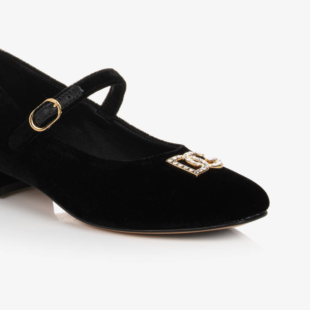 Dolce & Gabbana-Черные бархатные туфли с ремешком | Childrensalon Outlet