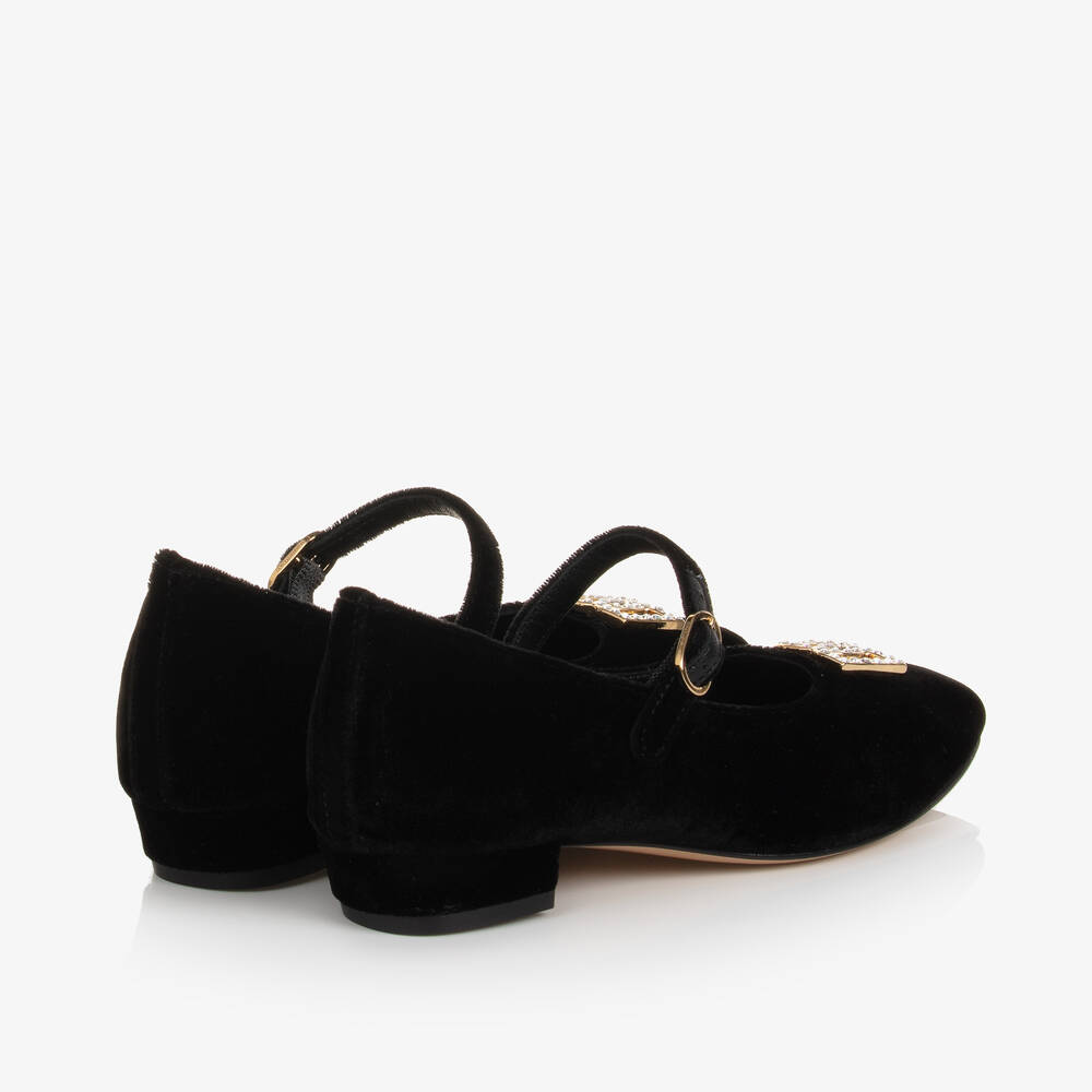 Dolce Gabbana Girls Black Velvet DG Bar Shoes Childrensalon Outlet