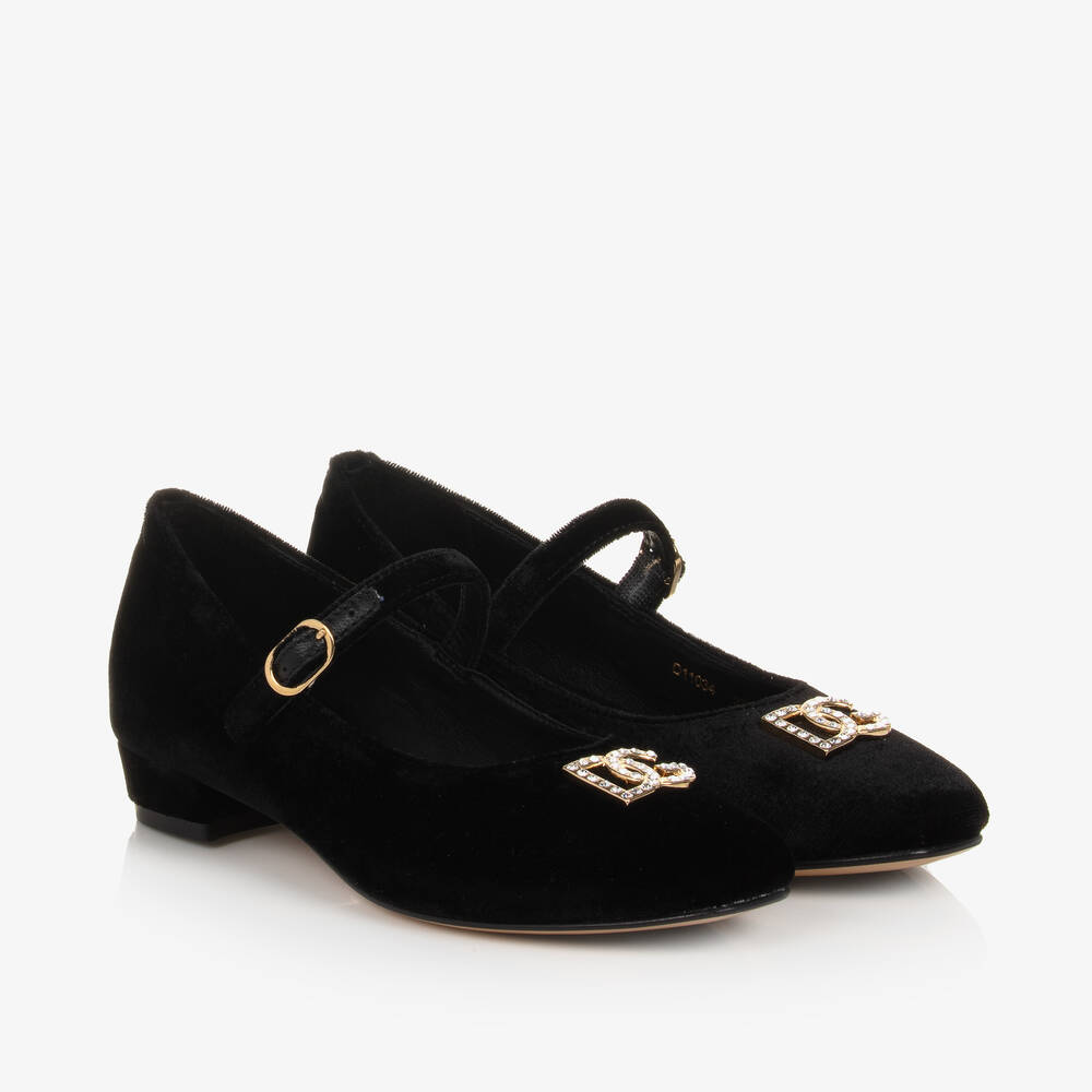 Dolce & Gabbana - Schwarze DG Mary Janes aus Samt | Childrensalon