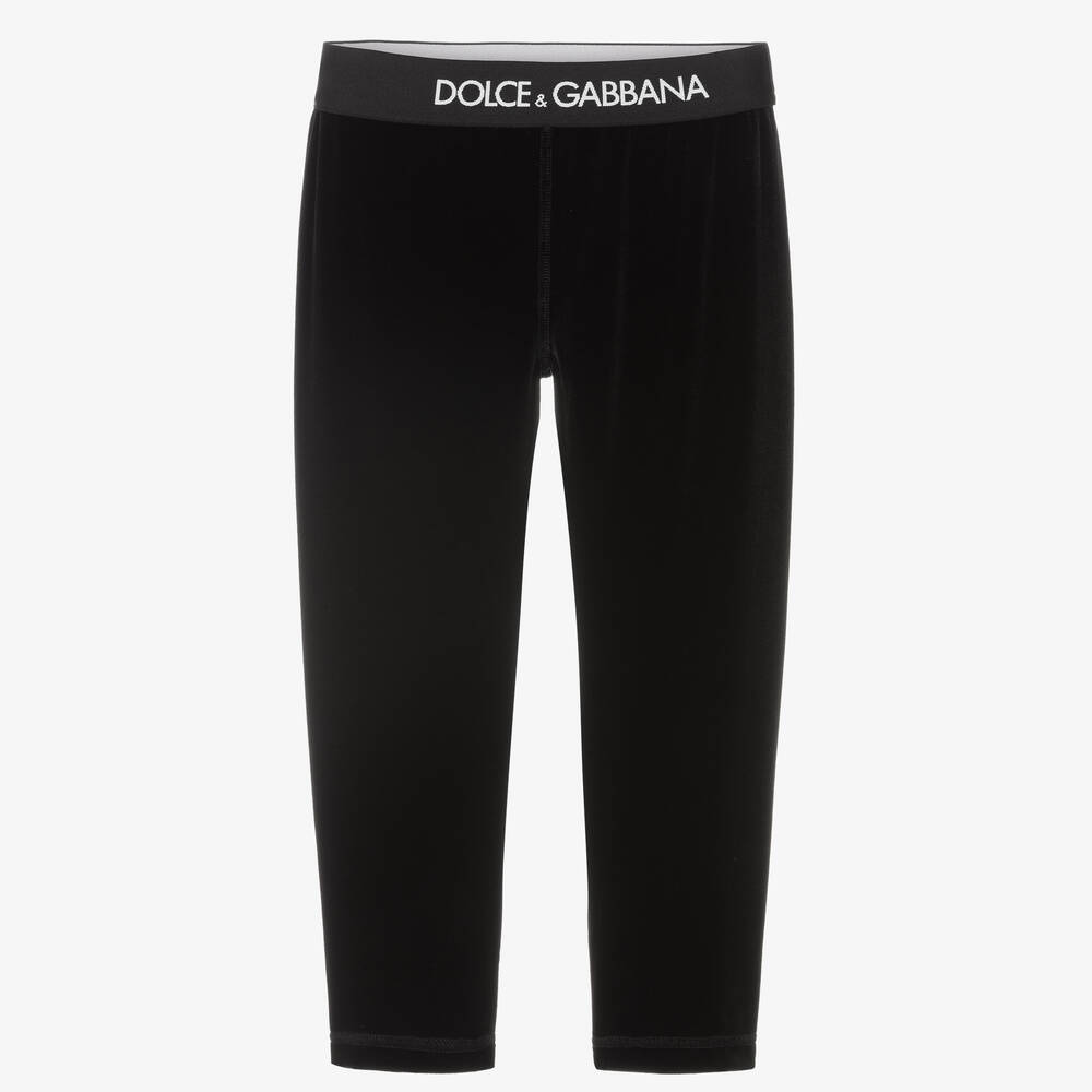 Dolce & Gabbana - Girls Black Velvet Leggings  | Childrensalon