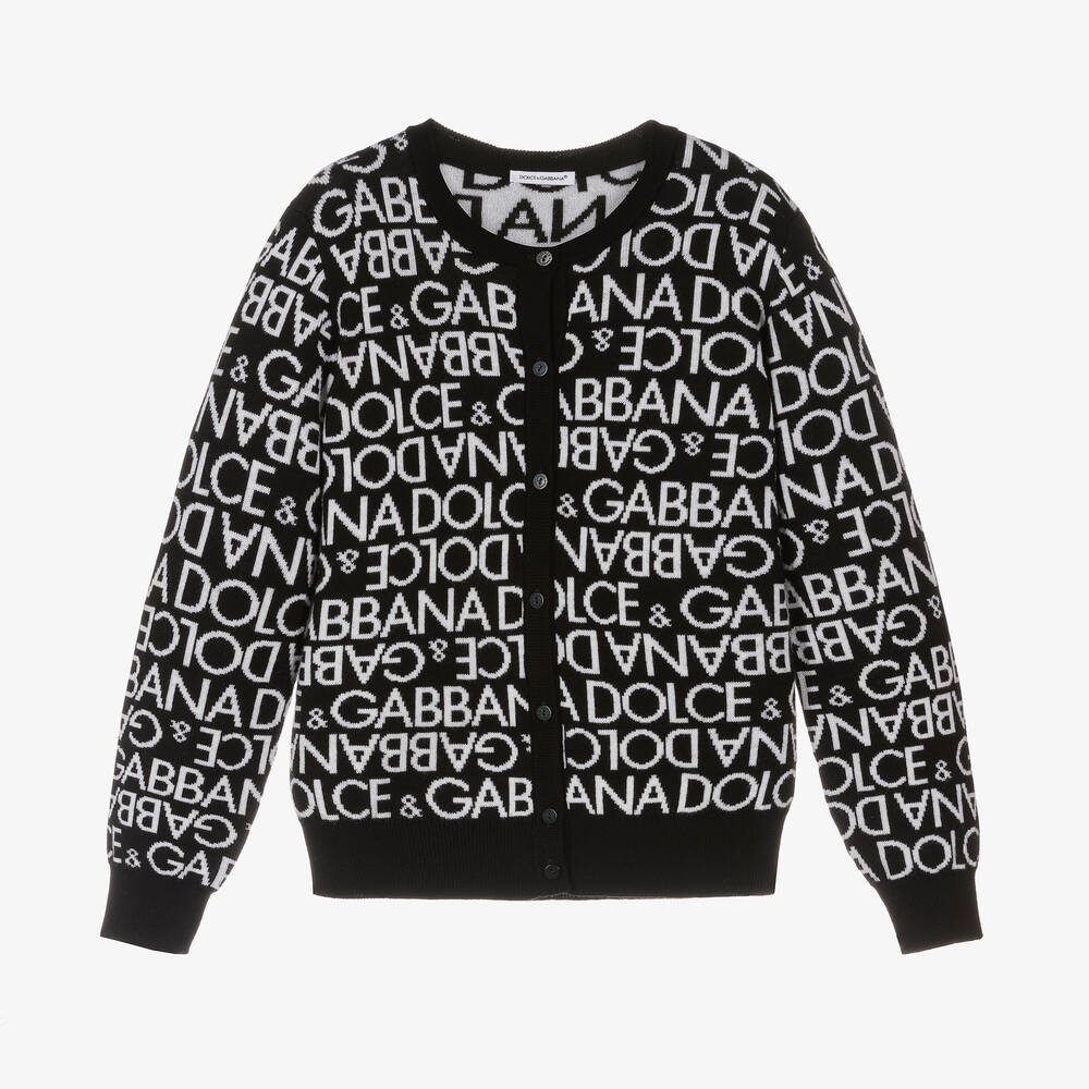 Dolce & Gabbana - كارديغان صوف بكر محبوك لون أسود وأبيض للبنات | Childrensalon