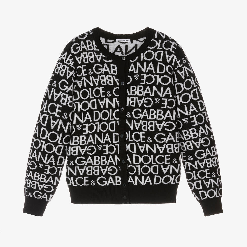 Dolce & Gabbana - Girls Black & White Wool Cardigan | Childrensalon