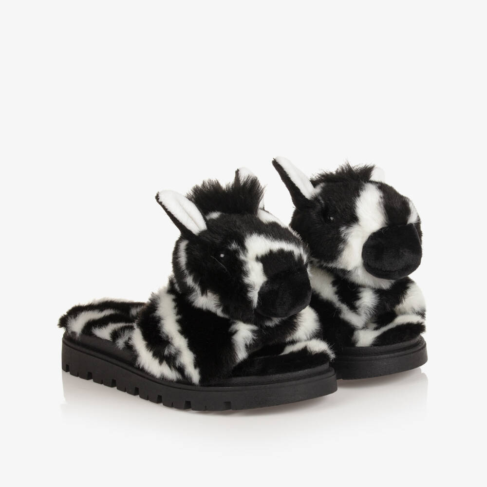 Dolce & Gabbana-شبشب سلايدرز فرو صناعي لون أسود وأبيض للبنات | Childrensalon Outlet