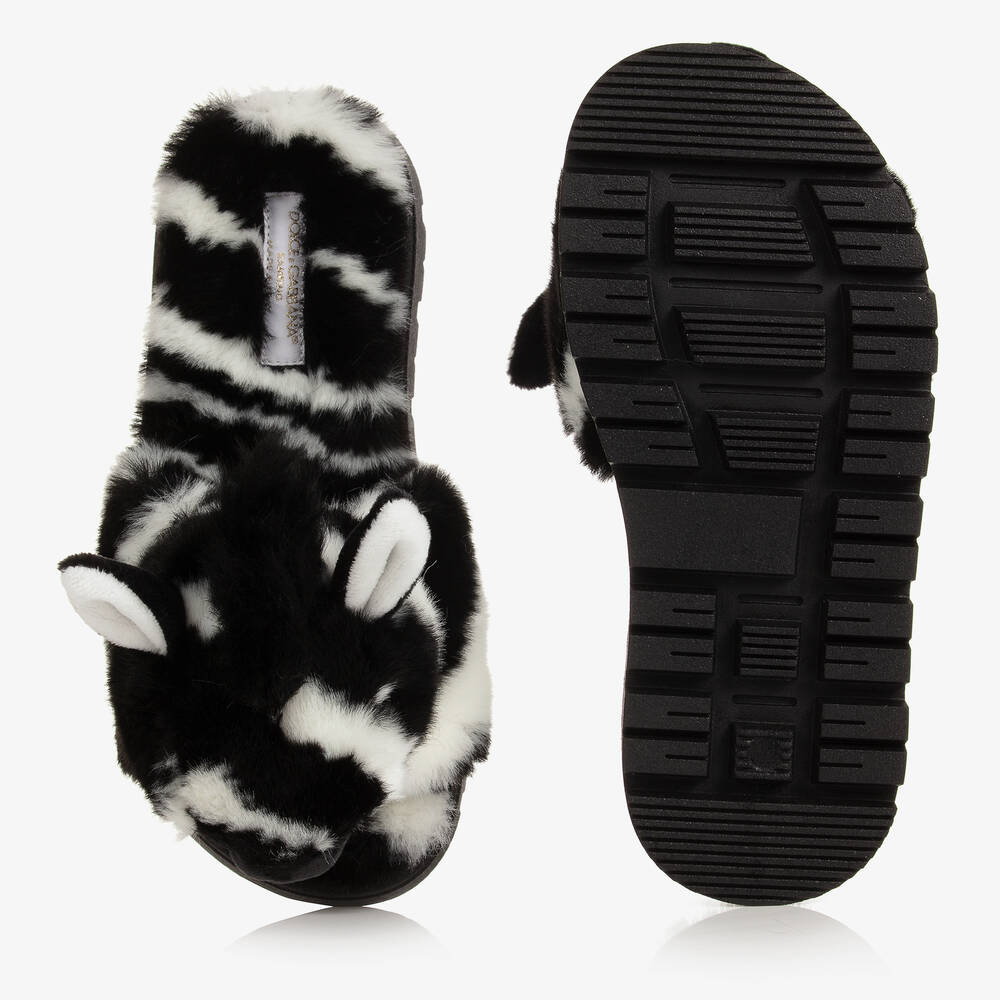 Dolce & Gabbana-Girls Black Zebra Sliders | Childrensalon Outlet