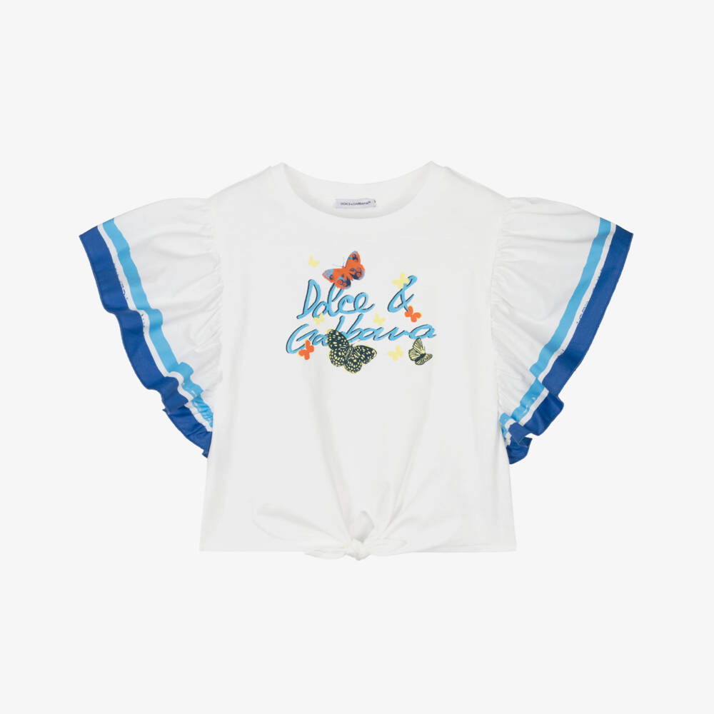 Dolce & Gabbana-Girls Blue-Accented Butterfly Cotton Top | Childrensalon Outlet