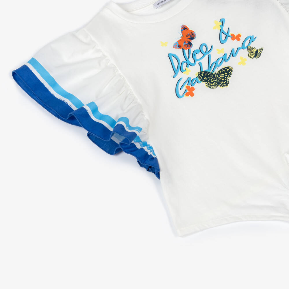 Dolce & Gabbana-Girls Blue-Accented Butterfly Cotton Top | Childrensalon Outlet
