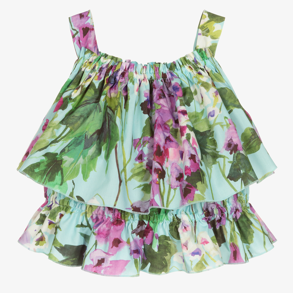 Dolce & Gabbana-توب قطن بوبلين لون أزرق للبنات | Childrensalon Outlet