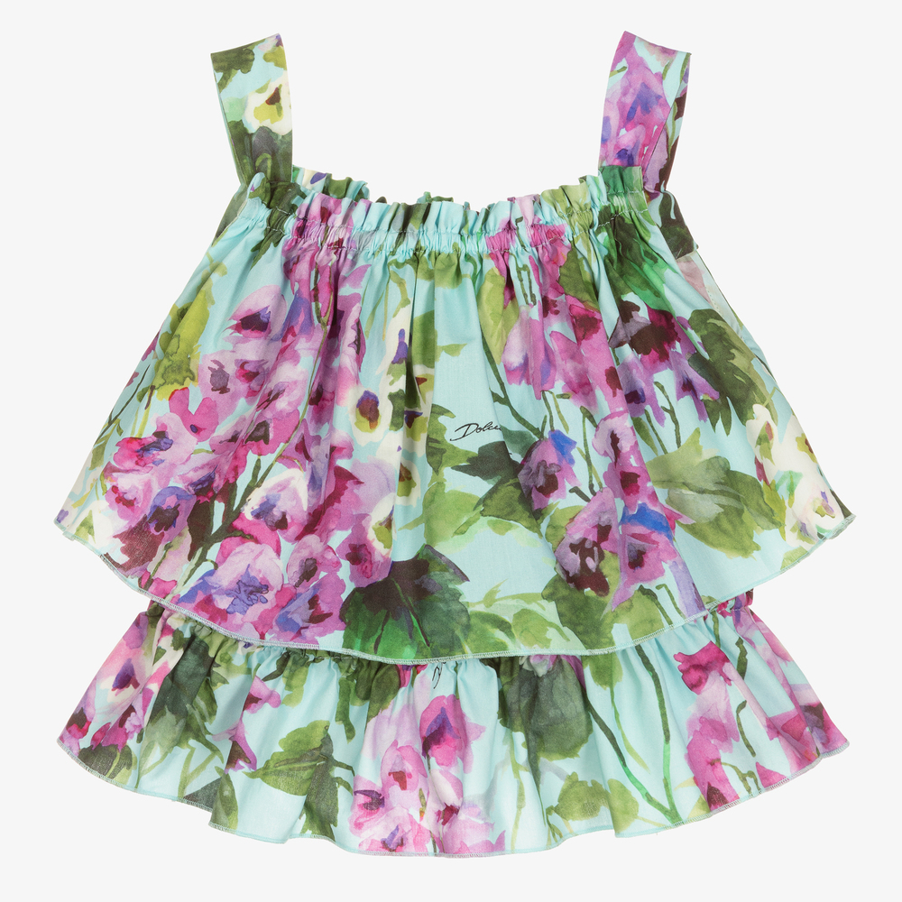 Dolce & Gabbana - Girls Blue Bellflower Top  | Childrensalon