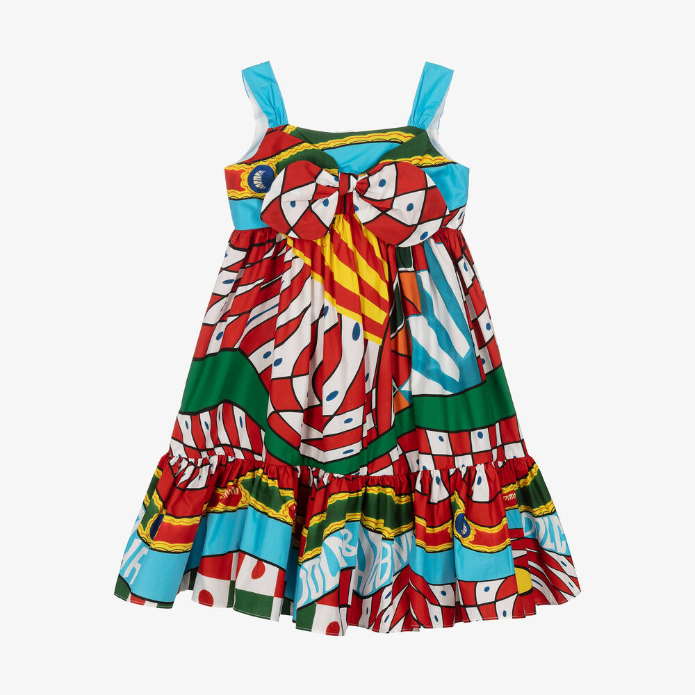 Dolce & Gabbana - Robe bleue en coton Carretto fille | Childrensalon