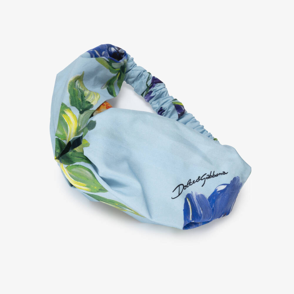 Dolce & Gabbana-Girls Blue Cotton Floral Print Headband | Childrensalon Outlet
