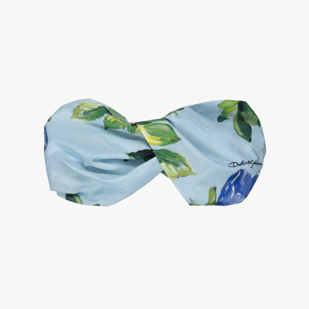 Dolce & Gabbana-Girls Blue Cotton Floral Print Headband | Childrensalon Outlet