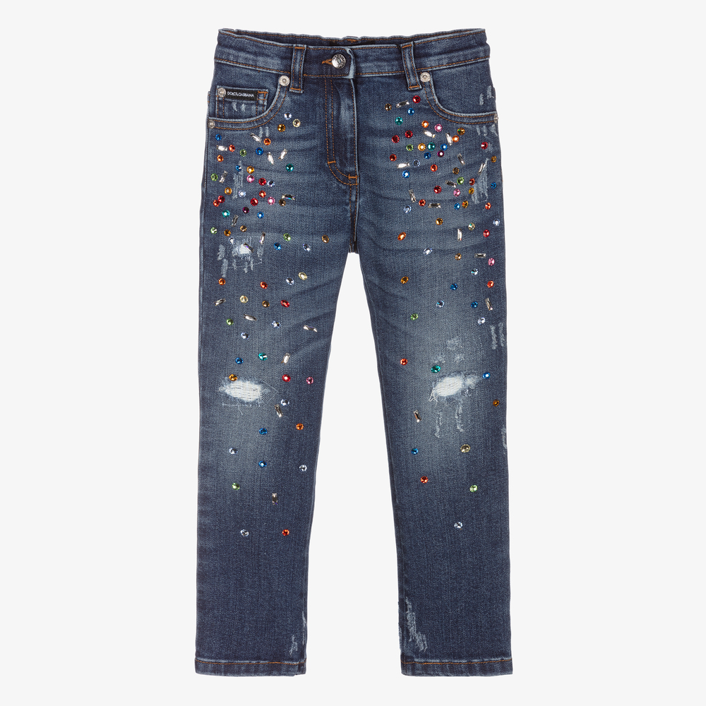 Dolce & Gabbana - Blaue Jeans mit Kristallsteinen (M) | Childrensalon