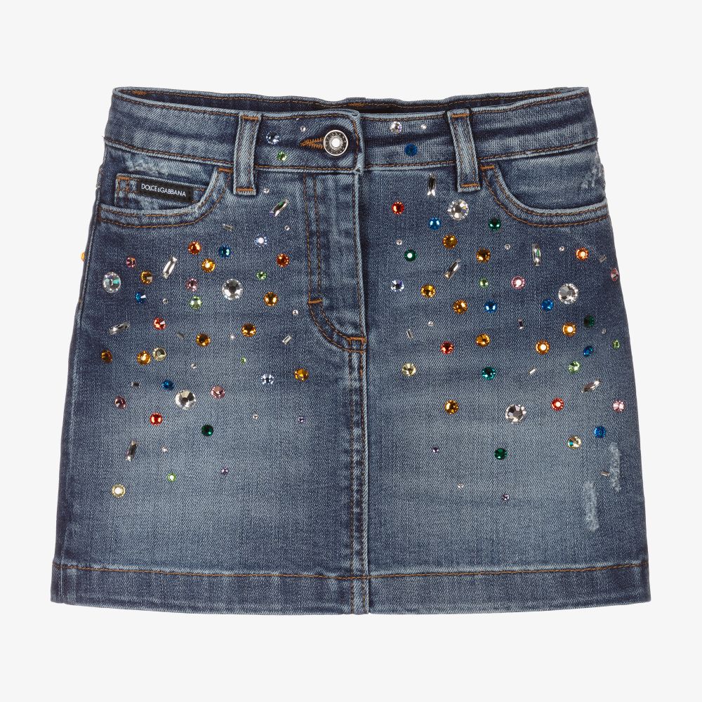 Dolce & Gabbana - Girls Blue Denim Crystal Skirt | Childrensalon