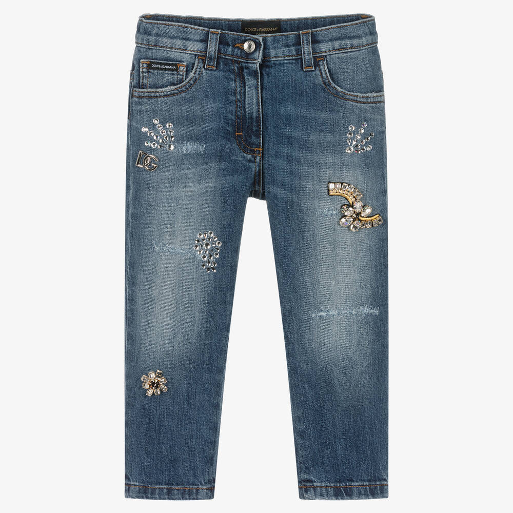 Dolce & Gabbana - Синие джинсы со стразами | Childrensalon