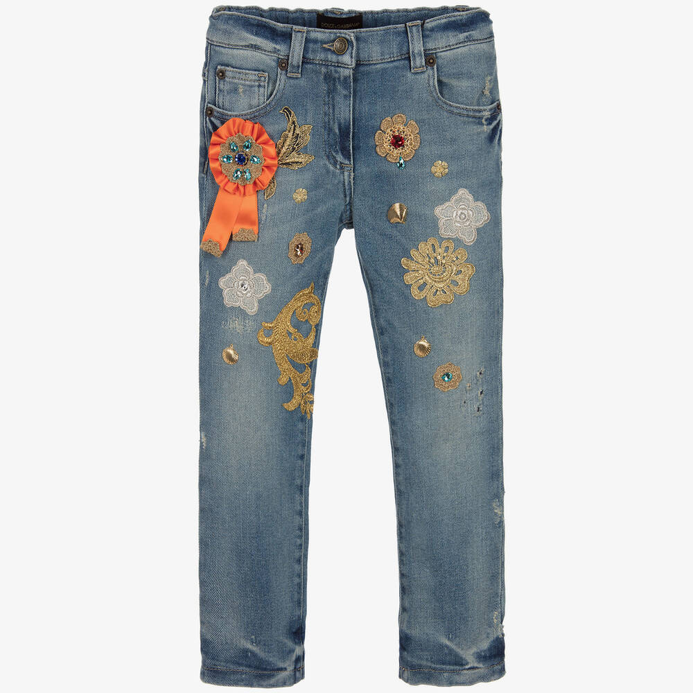 Dolce & Gabbana - Girls Blue Denim Regular Fit Jeans | Childrensalon