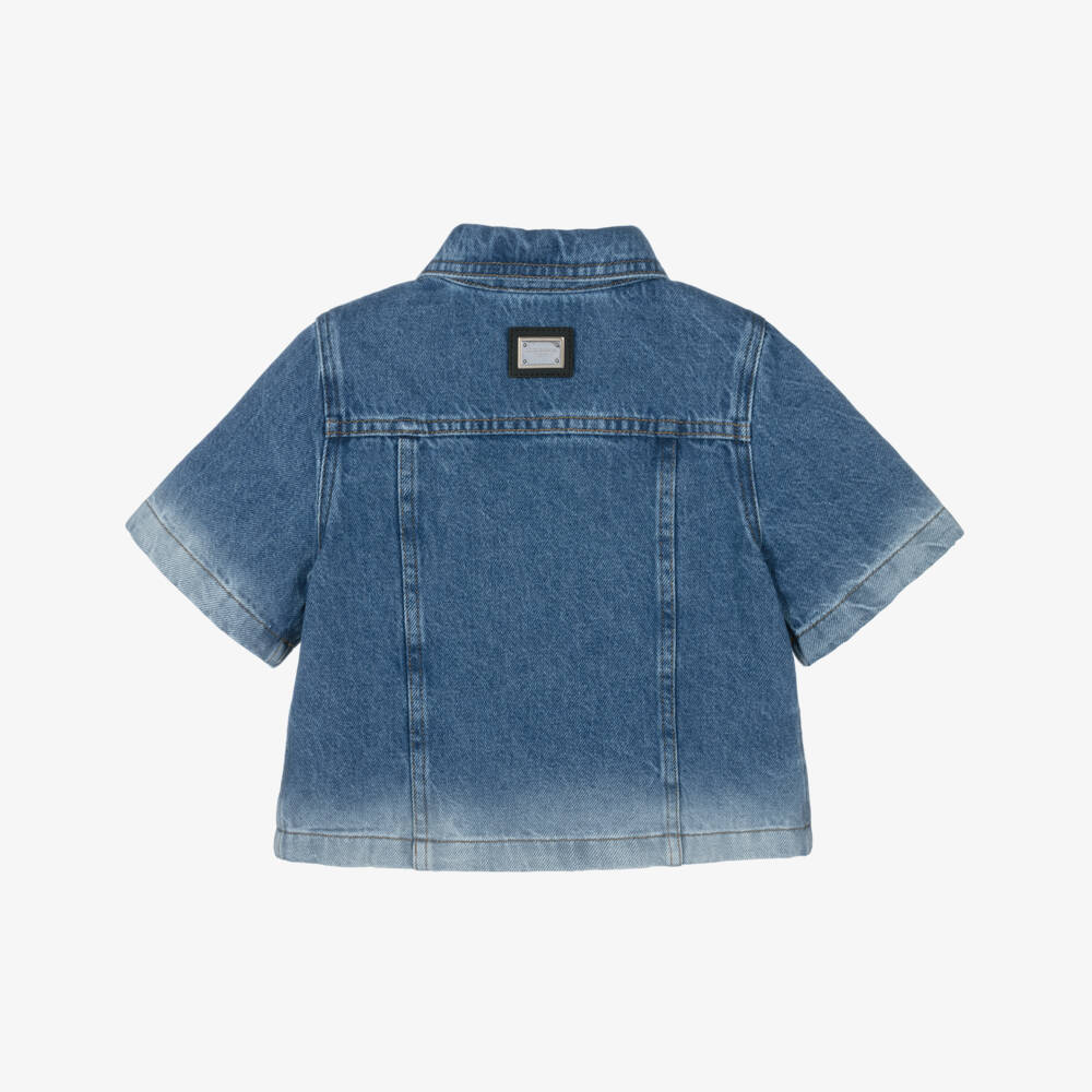 Dolce & Gabbana-بلوزة جينز زرقاء باهتة للبنات | Childrensalon Outlet