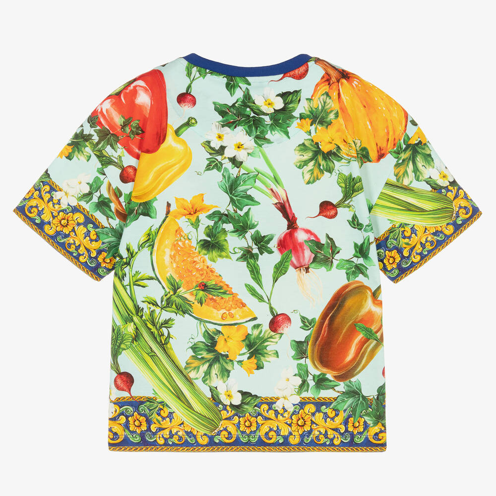 Dolce & Gabbana-Girls Blue Farmer Print T-Shirt | Childrensalon Outlet
