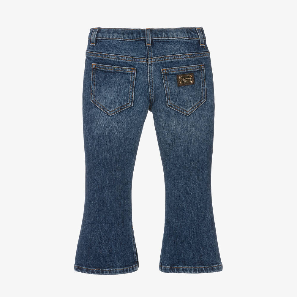 Dolce & Gabbana-Girls Blue Flared Floral Denim Jeans | Childrensalon Outlet
