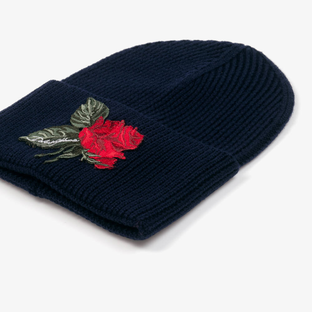 Dolce & Gabbana Red & Navy Blue Logo Jacquard Beanie Hat