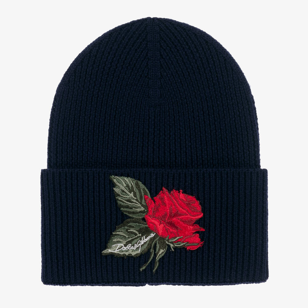 Dolce & Gabbana - Girls Blue Knitted Wool Beanie Hat | Childrensalon