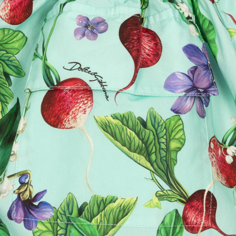 Dolce & Gabbana-Голубое платье из поплина с принтом Farmer для девочек | Childrensalon Outlet