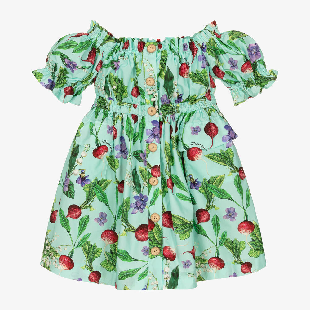 Dolce & Gabbana - Robe en popeline bleue à imprimé Farmer fille | Childrensalon